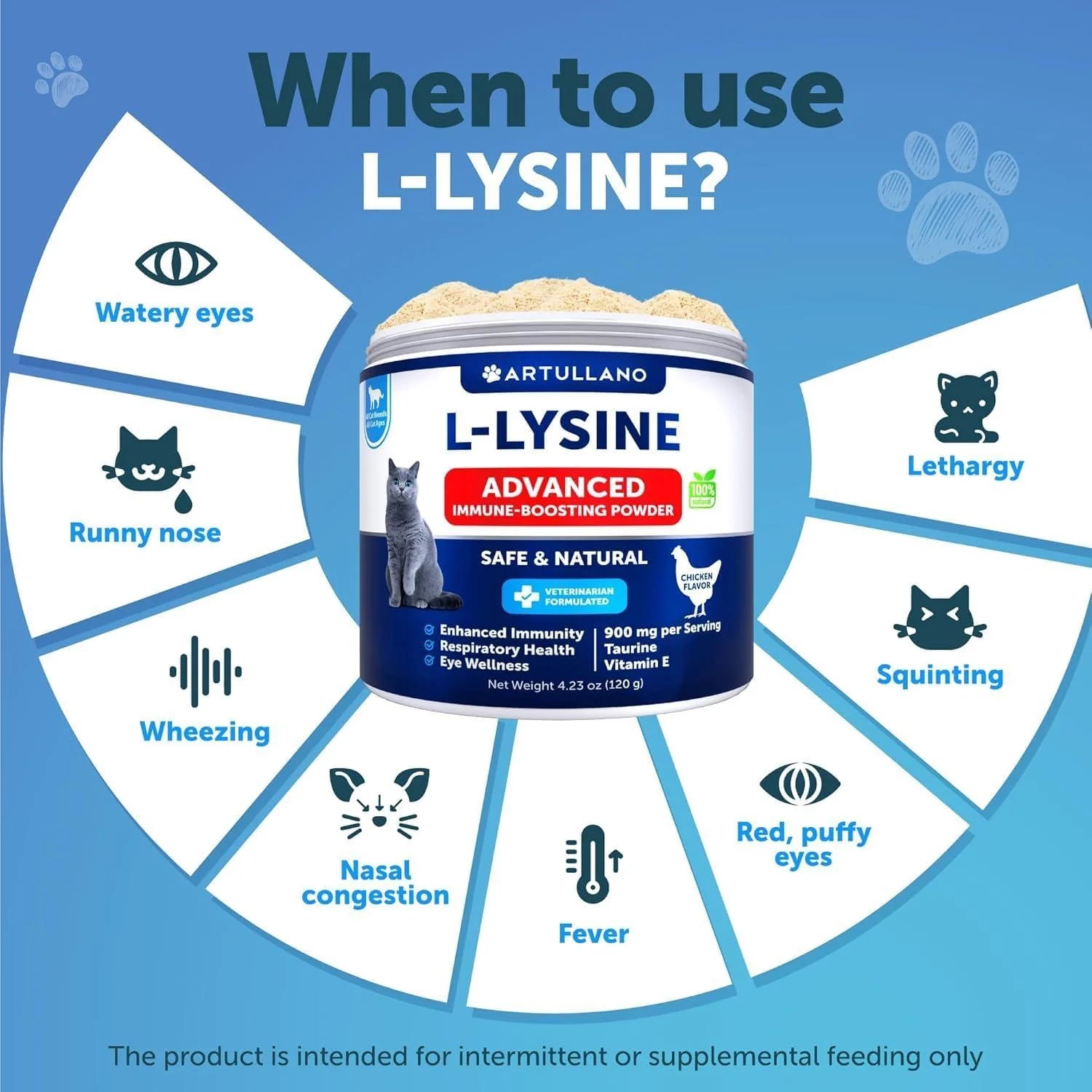L Lysine for Cats Lysine Powder Supplement 900Mg Serving Immune Support For