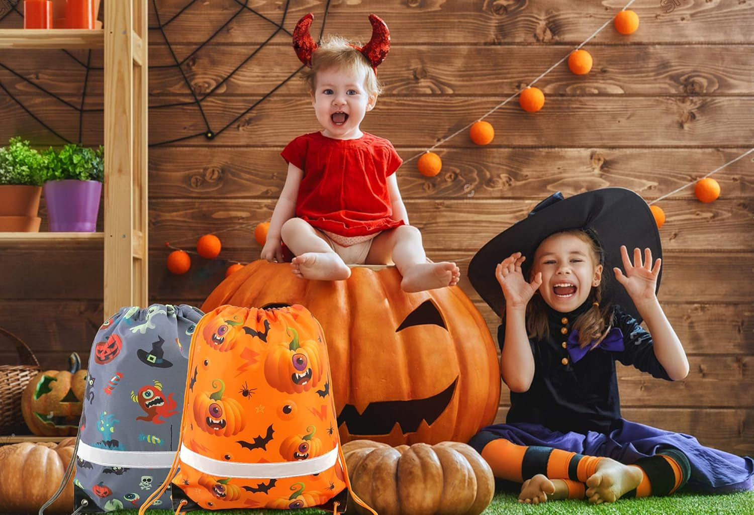 Halloween Bags Drawstring Backpack Candy Bags Halloween Treat Goodie Bags Halloween Party Favors Supplies Bag for Kids 10 Pack
