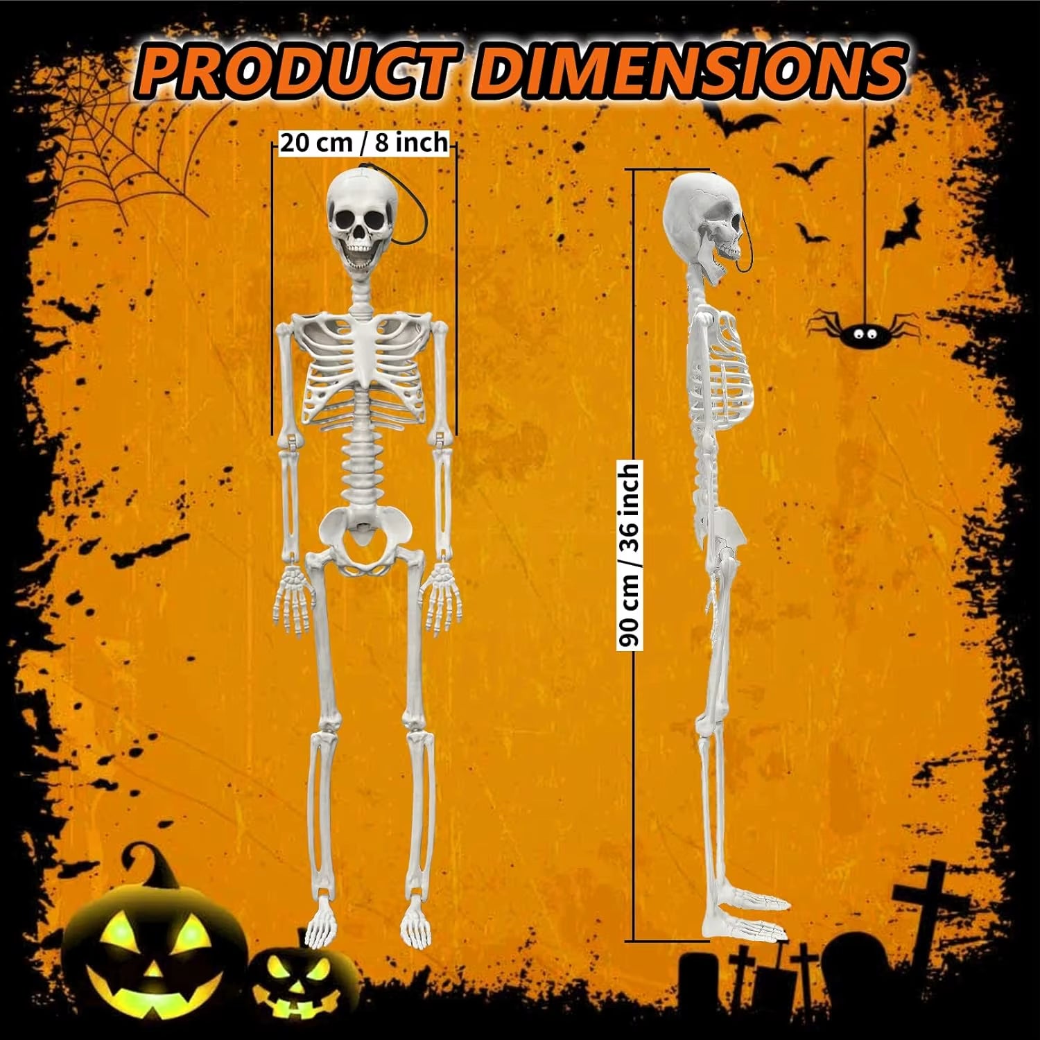 36" Skeleton Halloween Decor, 3FT Posable Halloween Skeleton Decorations, Realistic Full Body Plastic Skeleton for Halloween