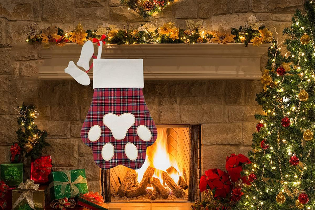 Cat Christmas Stocking, Pet Christmas Stocking, Animal Christmas Stockings, Pet Paw Pattern Stocking,Classic Hanging Stocking for Christmas Decorations