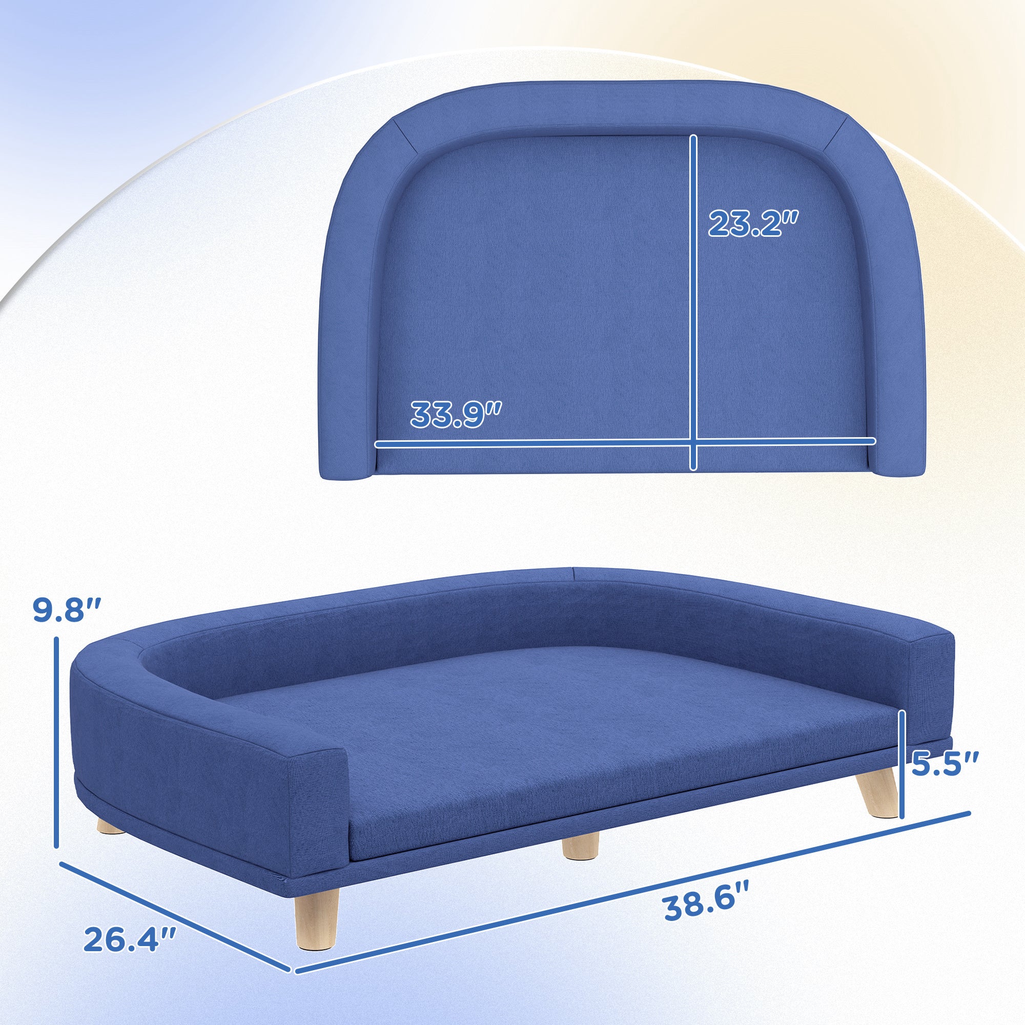 Dog Sofa Couch Bed With Washable Cushion For Large Dogs, Cats, Blue