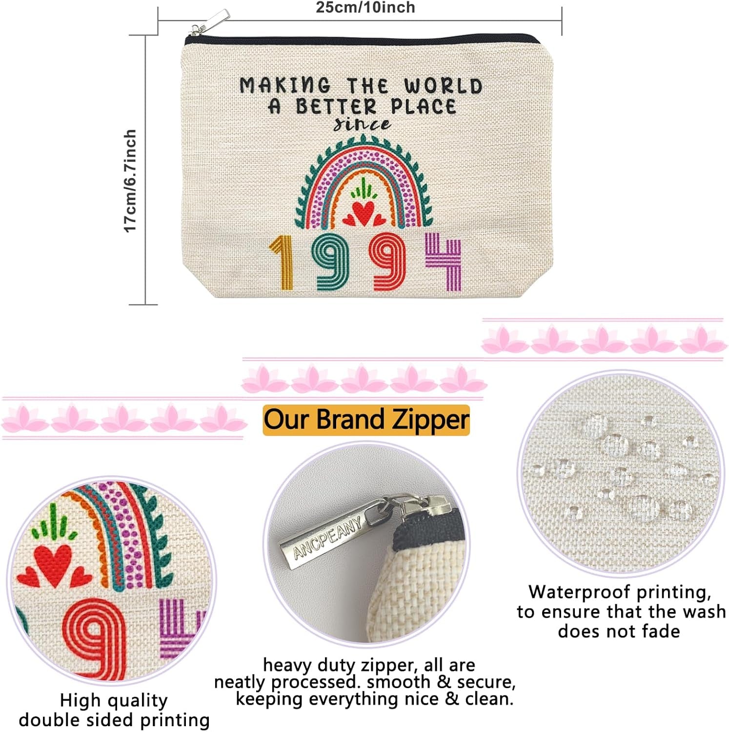 31St Birthday Gifts for Her Makeup Bags, 31St Birthday Decorations for Women, 1994 Anniversary 31 Year Old Gift Ideas for Wife, Sister, Best Friend Female, Mothers Day, Christmas Cosmetic Travel Bag