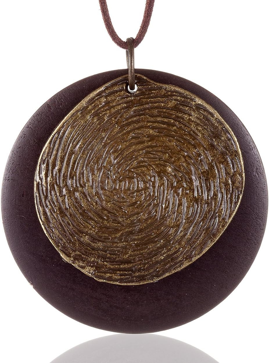Womens Pendant Necklace Wood Handmade Jewelry Long Rope Sweater Necklace for Woman