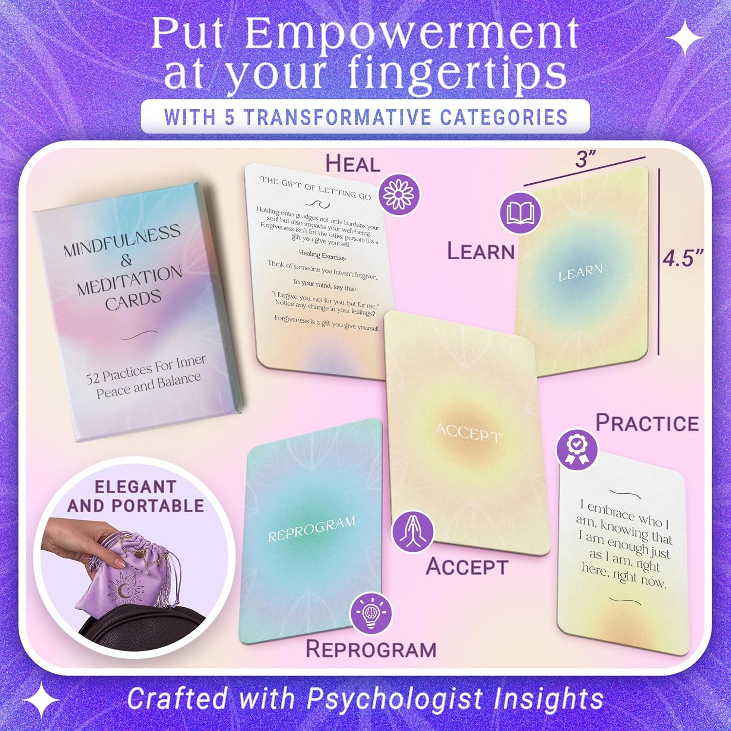 52 Somatic Therapy Exercise Cards- Mindfulness Cards for Stress Relief -Meditation Cards for Mindful Affirmations- Positive Affirmations Cards - Perfect Mindfulness and Self Care Gifts