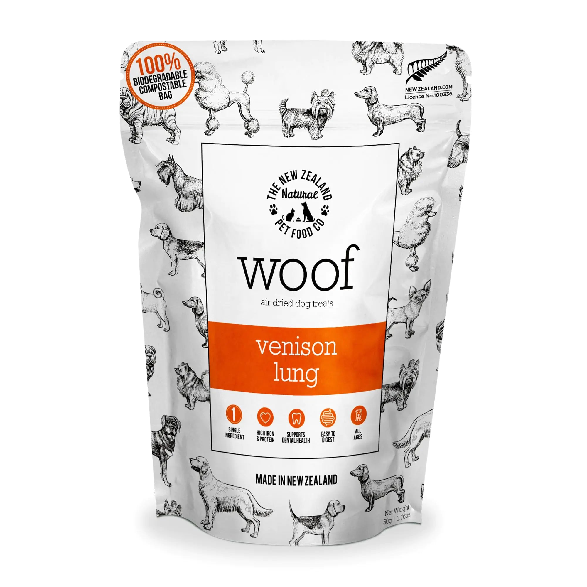 The New Zealand Natural Pet Food Co. WOOF Air Dried Dog Treats - Venison Lung Dog Treats for Large Dog Natural Topper or Dog Treat - 1.76 oz