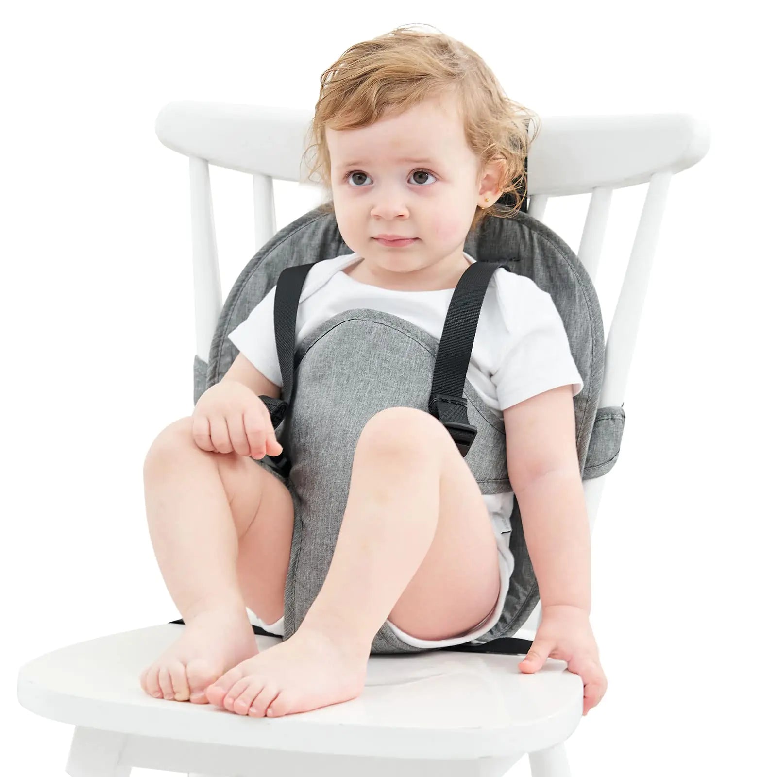 Baby Essential Travel Harness Seat Feeding Baby Portable High Chair Seat with Adjustable Straps for Baby Travel Gear Toddler High Chair Safety Harness Grey