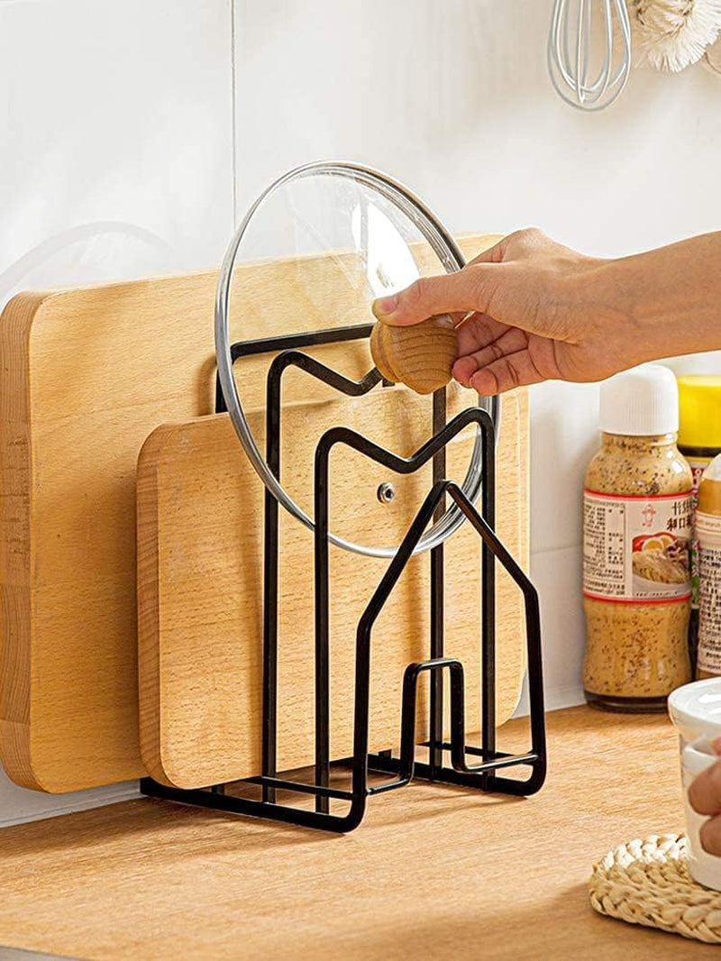 Cutting Board Holder Pot Pan Lids Rack W 2 Adhesive Hooks Kitchen Countertop Storage Shelf Chopping Board Organizer Stand Holder 4.92 X 5.7 X 8.46 In.White