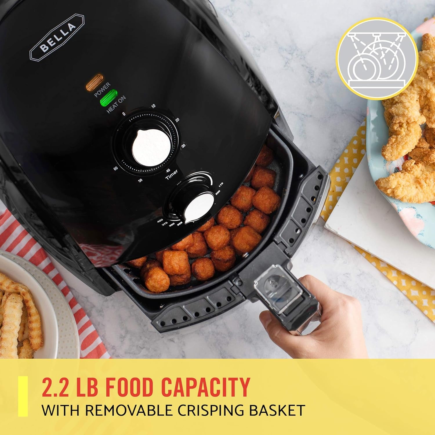 Electric Hot Air Fryer, Healthy No-Oil Deep Frying, Cooking, Baking and Roasting, Easy Clean Up, Removable Dishwasher Safe Basket, 2.6 QT, Black