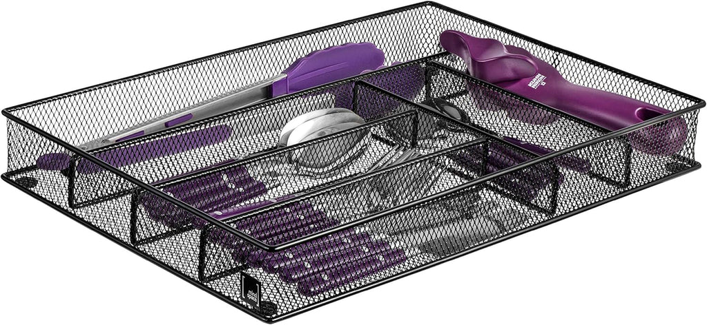 Cutlery Tray, 6 Compartments | Kitchen Utensil Silverware Tray | Flatware Drawer Organizer | the Mesh Collection, Black