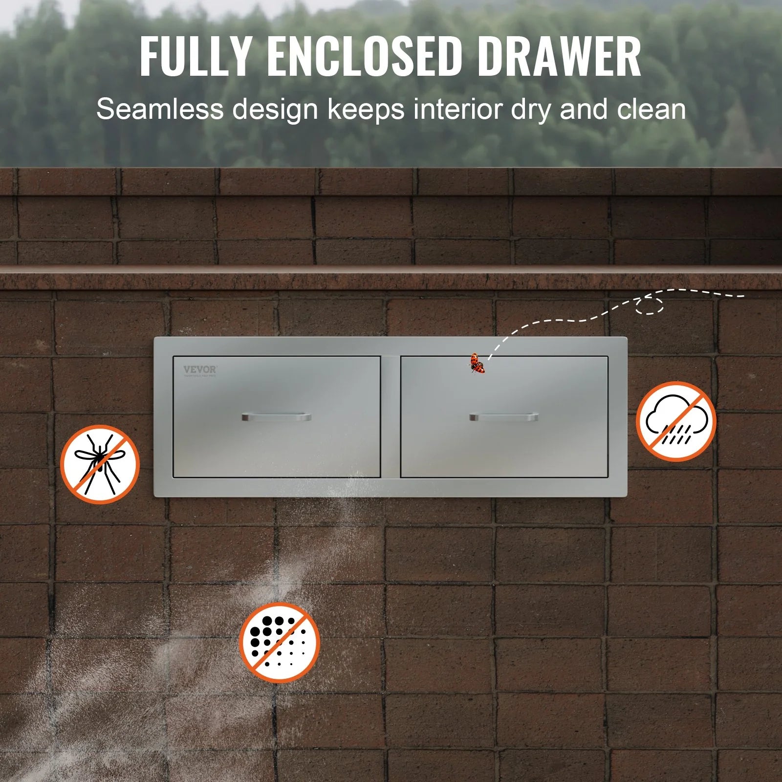 VEVOR Outdoor Kitchen Drawers 30 W X 10 H X 20 D, Horizontal Double BBQ Access Drawers Stainless Steel with Handle, BBQ Island Drawers for Outdoor Kitchens or Patio Grill Station