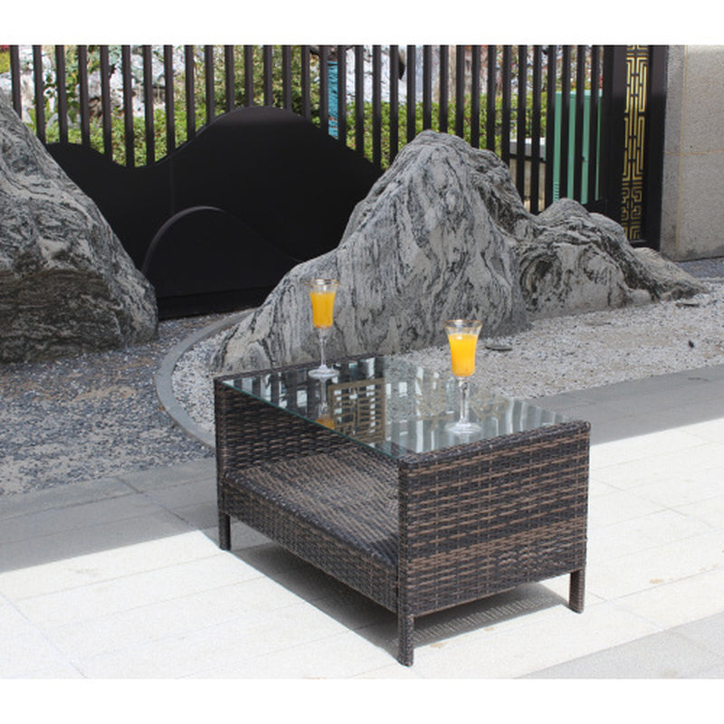 Outdoor Patio Furniture Coffee Table with Clear Tempered Glass