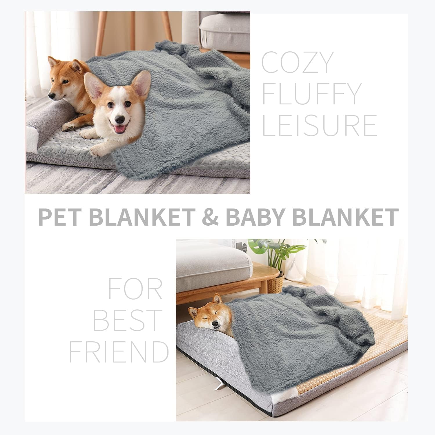Fuzzy Puppy Blanket Warm Fleece Small Dog Blankets Boy Sherpa Washable Fluffy Pet Cat Throw Pad Couch Cover Premium Gray