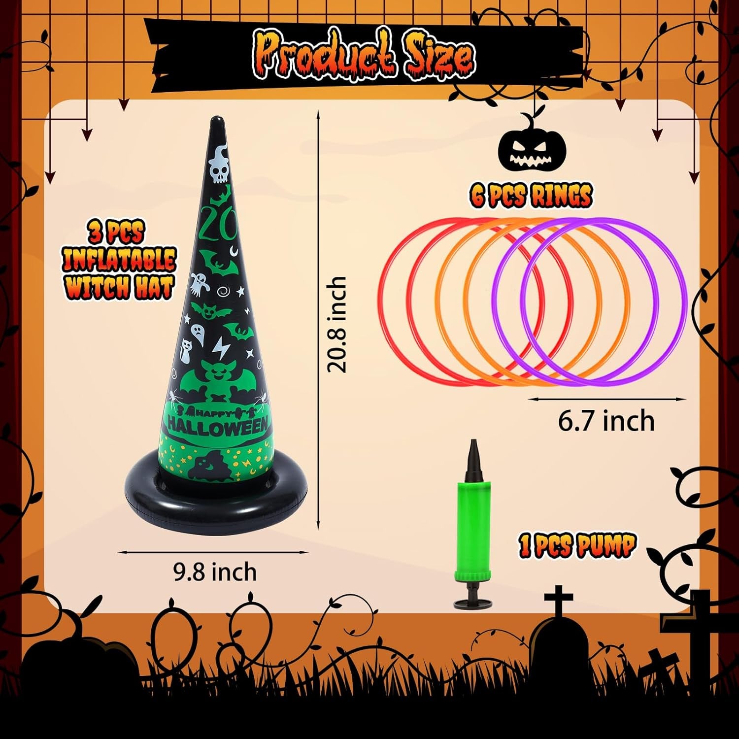 3 Pack Witch Hat Halloween Inflatables Ring Toss Game - Fun Halloween Games,Toys & Party Supplies, Games & Toys for Kids Adults