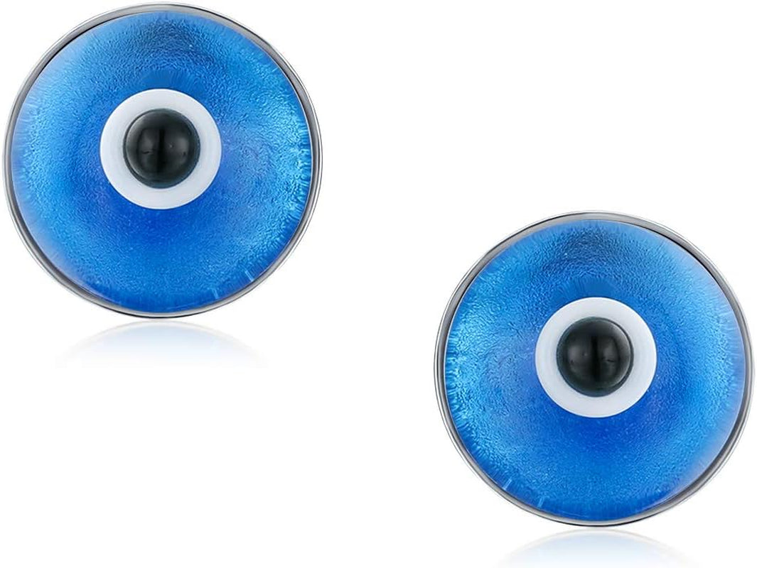 Spiritual Protection round White Pink Blue Nazar Evil Eye Stud Earrings for Women Teen Murano Glass .925 Sterling Silver 9MM Made in Turkey