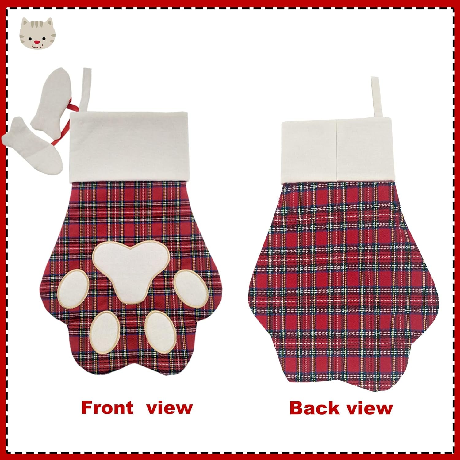 Cat Christmas Stocking, Pet Christmas Stocking, Animal Christmas Stockings, Pet Paw Pattern Stocking,Classic Hanging Stocking for Christmas Decorations