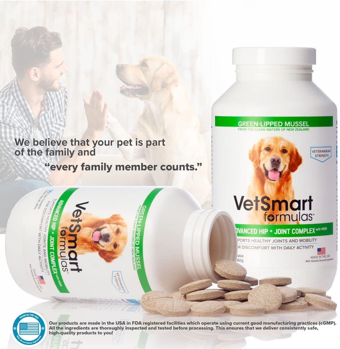 Advanced Hip & Joint Tablets with MSM & Green Lipped Mussels - Provides Relief of Dog Joint Pain - 100% Natural Pain Relief