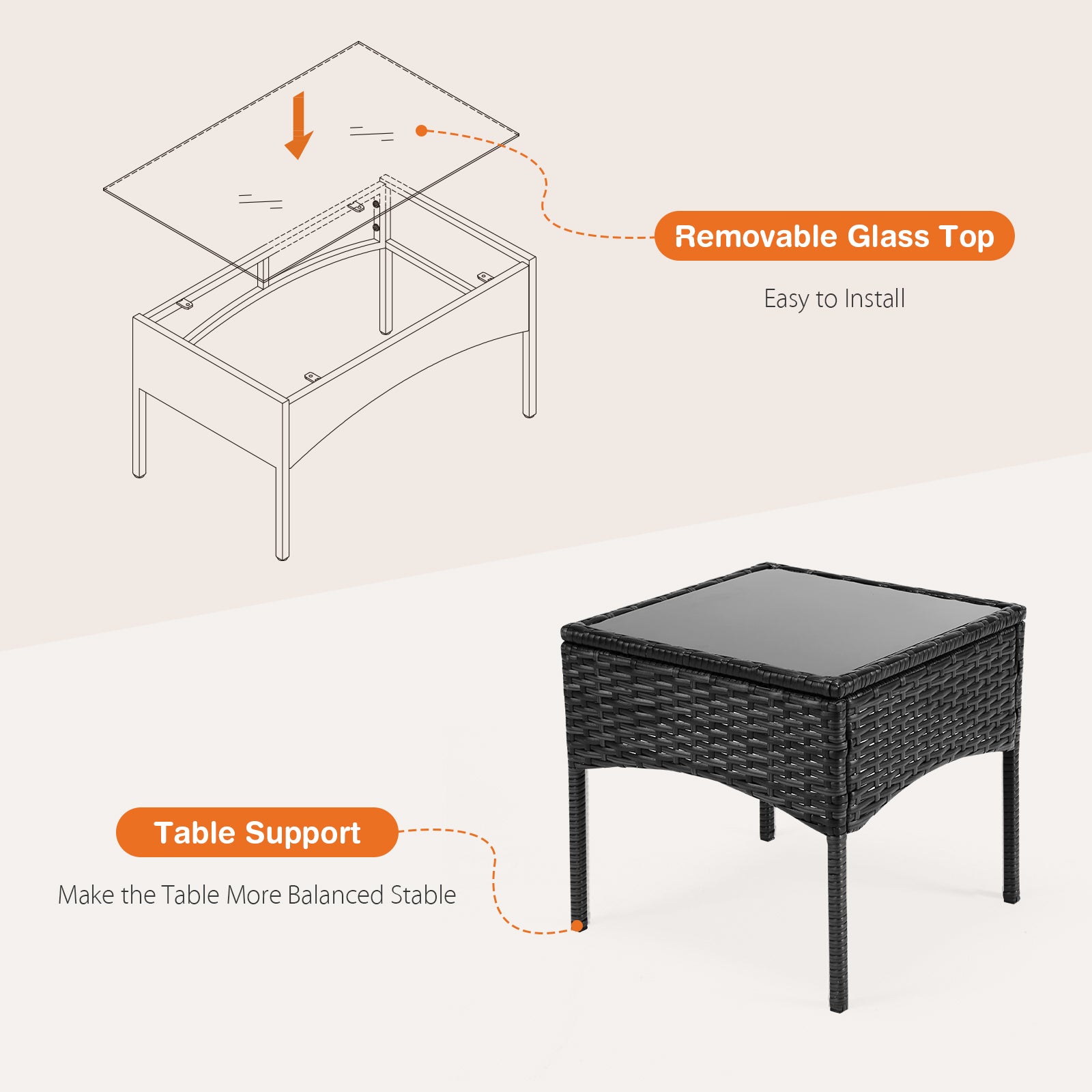 Patio Furniture Set 4 Pieces, Outdoor Furniture with Glass Table, Weaving Wicker Rattan Patio Chairs for Garden, Terrace, Porch, Lawns