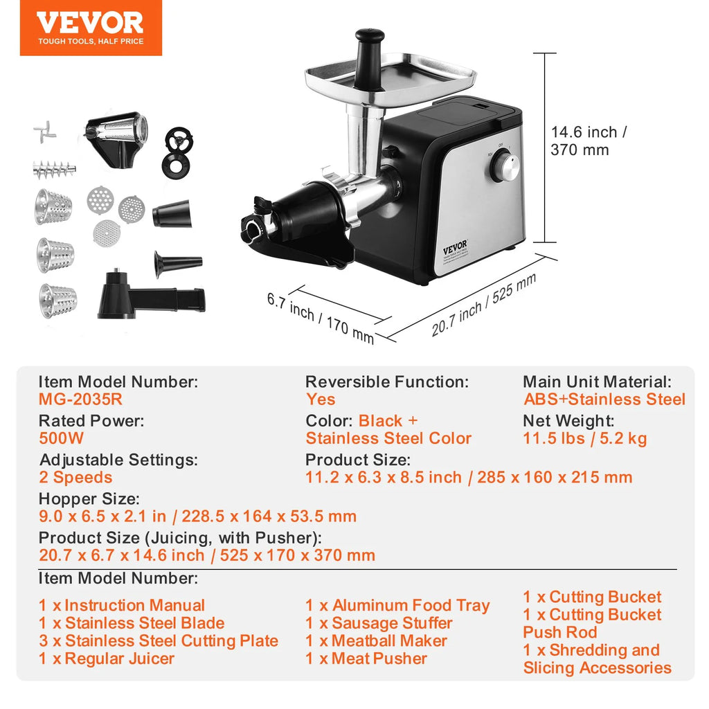 VEVOR 4.9 Lbs/Min Electric Tomato Strainer 500W Tomato Sauce Maker Machine Home