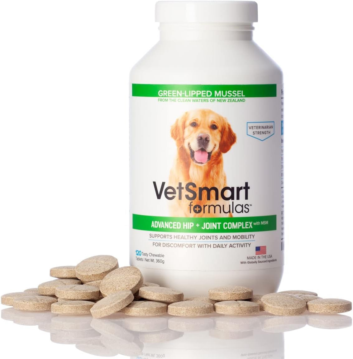 Advanced Hip & Joint Tablets with MSM & Green Lipped Mussels - Provides Relief of Dog Joint Pain - 100% Natural Pain Relief