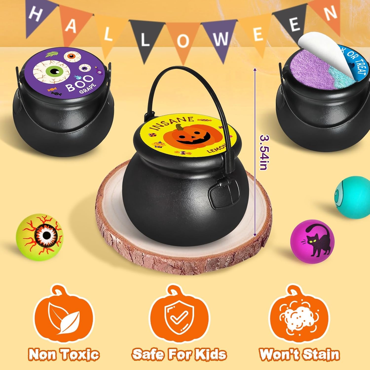 Halloween Witch Cauldron Themed Bath Bomb with Squishy Toy, 8 Packs Bubble Kids Bath Bombs, Black