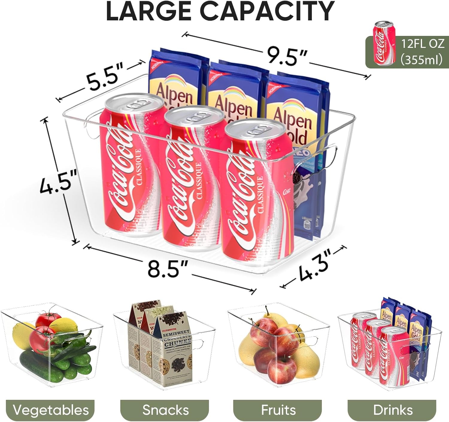 Clear Plastic Storage Bins, Pantry Organization, BPA Free Stackable Refrigerator Organizers and Storage with Handles for Kitchen Fridge Cabinet Bathroom (6PK, 9.5X5.5X4.5)