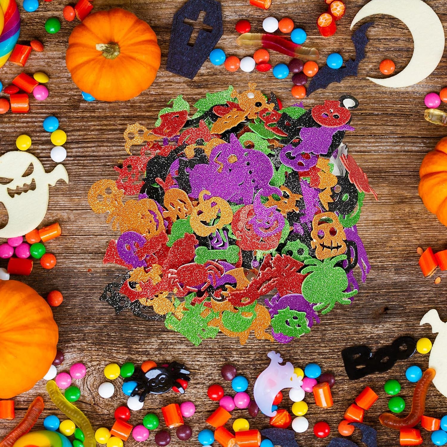 Large Halloween Glitter Foam Craft Stickers Self Adhesive Pumpkin Shape Stickers for Kids Party Halloween Decorations 200Pcs