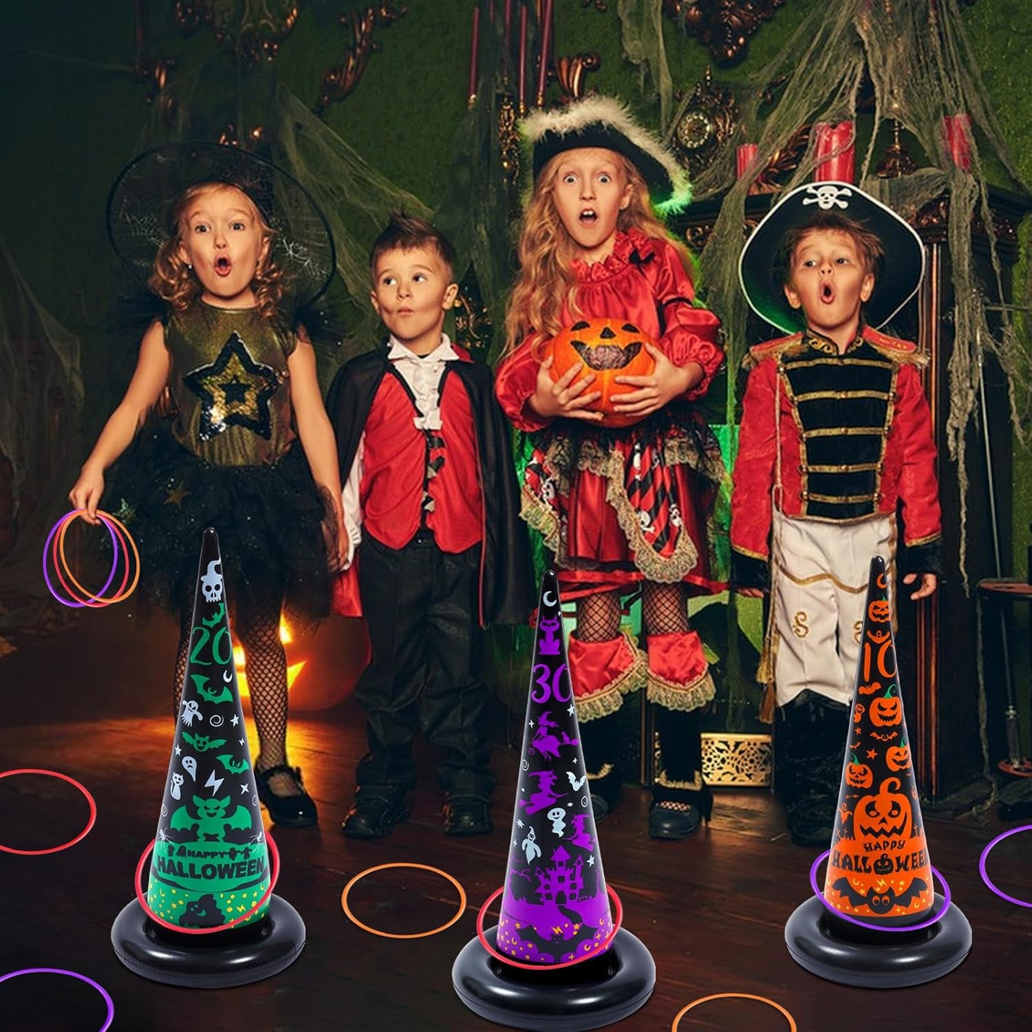 3 Pack Witch Hat Halloween Inflatables Ring Toss Game - Fun Halloween Games,Toys & Party Supplies, Games & Toys for Kids Adults