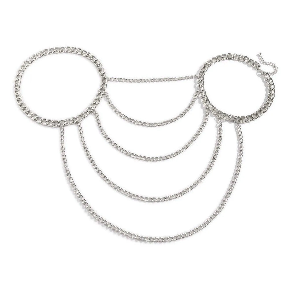 Harness Heavy Metal Body Jewelry for Women Sexy One Shoulder Chian Necklace Beach Bikinis Bodychain Y2K Party Grungy Accessories