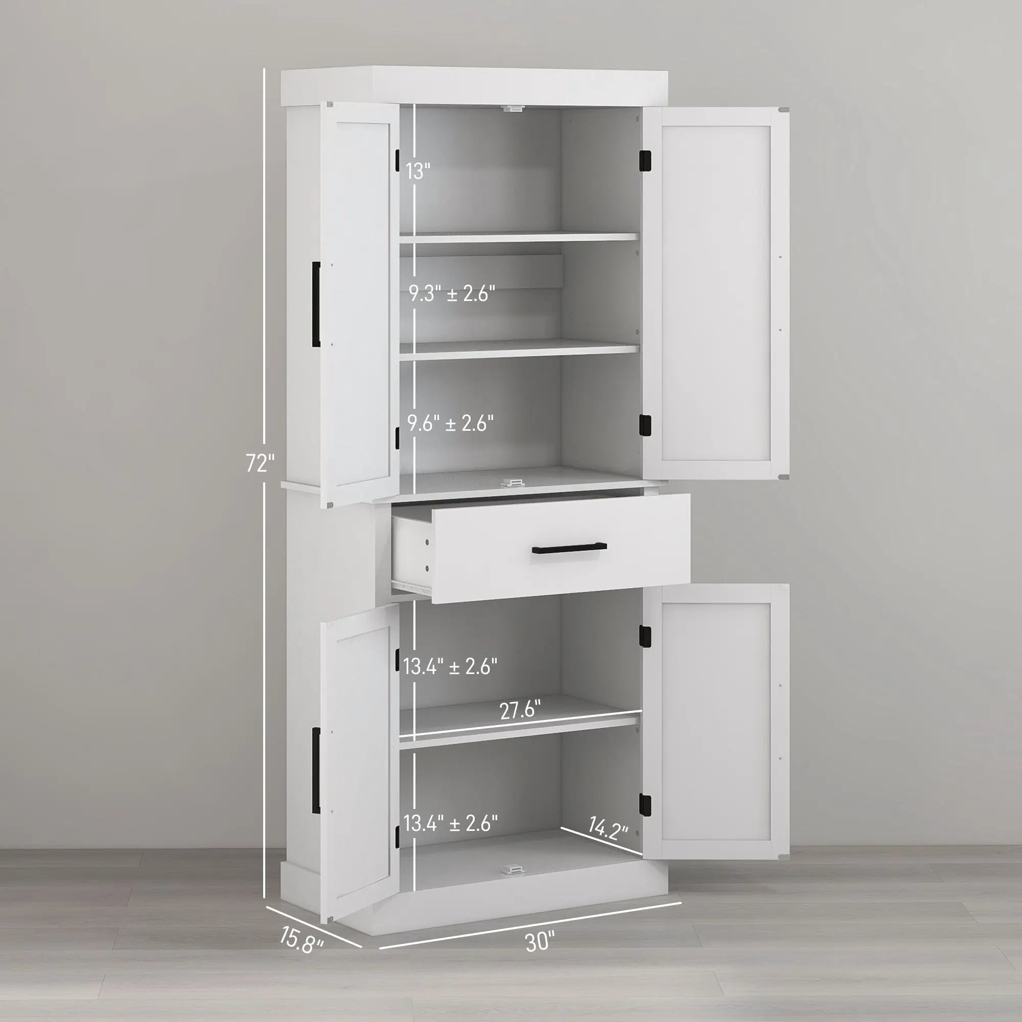 HOMCOM 72" Kitchen Tall Cabinet, Freestanding Pantry Storage with Barn Doors & 5 Adjustable Shelves for Home, Dining Room, White