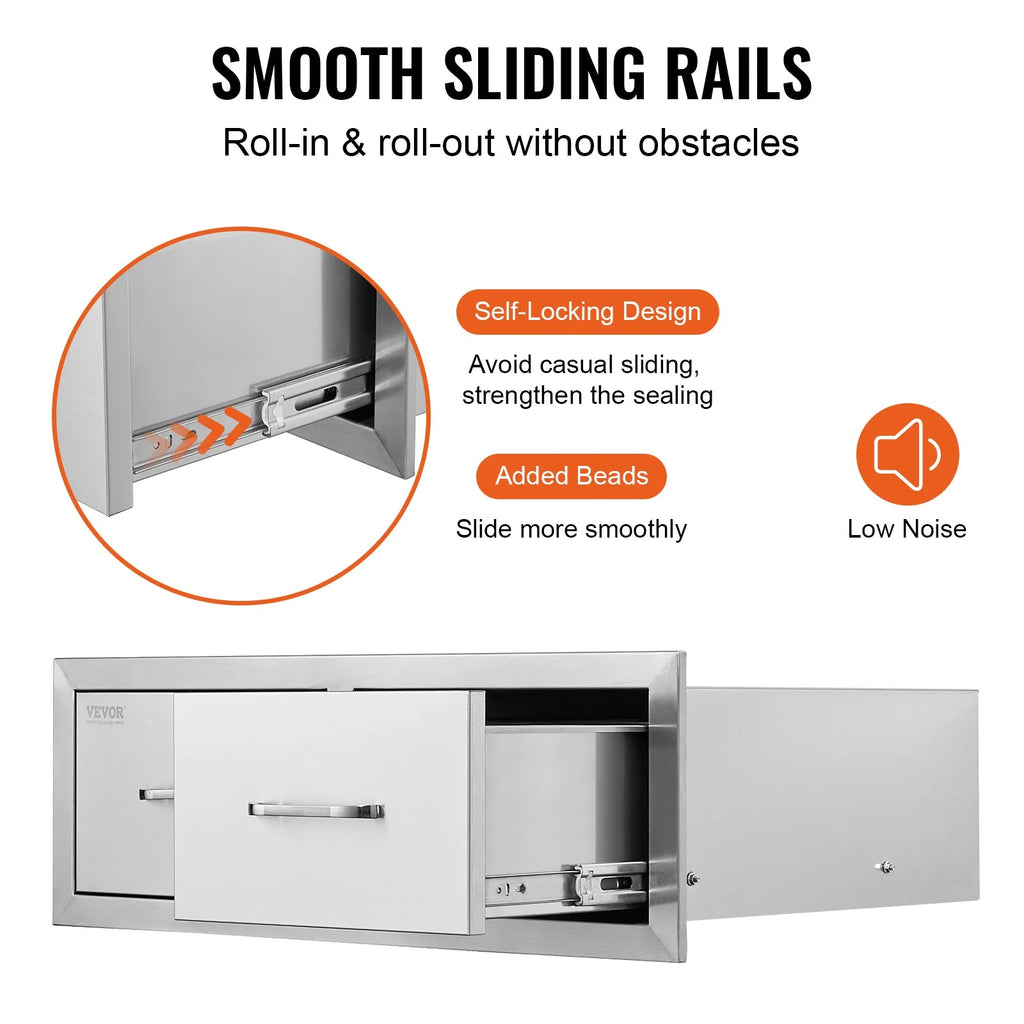 VEVOR Outdoor Kitchen Drawers 30 W X 10 H X 20 D, Horizontal Double BBQ Access Drawers Stainless Steel with Handle, BBQ Island Drawers for Outdoor Kitchens or Patio Grill Station