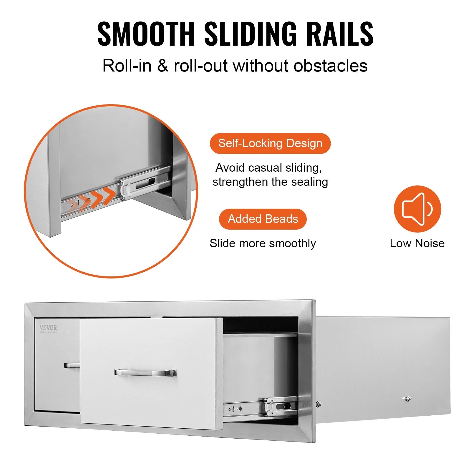 VEVOR Outdoor Kitchen Drawers 30 W X 10 H X 20 D, Horizontal Double BBQ Access Drawers Stainless Steel with Handle, BBQ Island Drawers for Outdoor Kitchens or Patio Grill Station