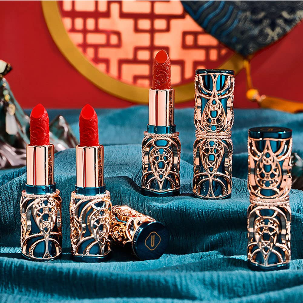 Palace Lipstick, Matte Phoenix Texture Embossed Retor Red Velvet Long Lasting Moisturizing Waterproof Lip Stick High Impact Lipcolor Makeup for Women Beauty of the Orient (316)