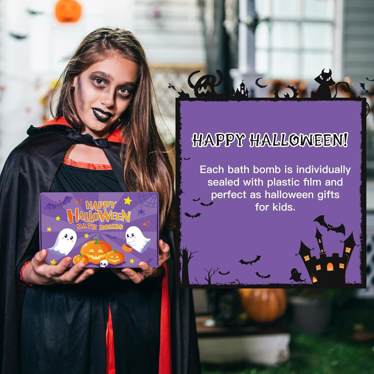 Halloween Bath Bombs - 12Pcs Natural Organic Bubble Bath with Spooky Pumpkin Bat for Kids, Party Favors and Goodie Bag Fillers