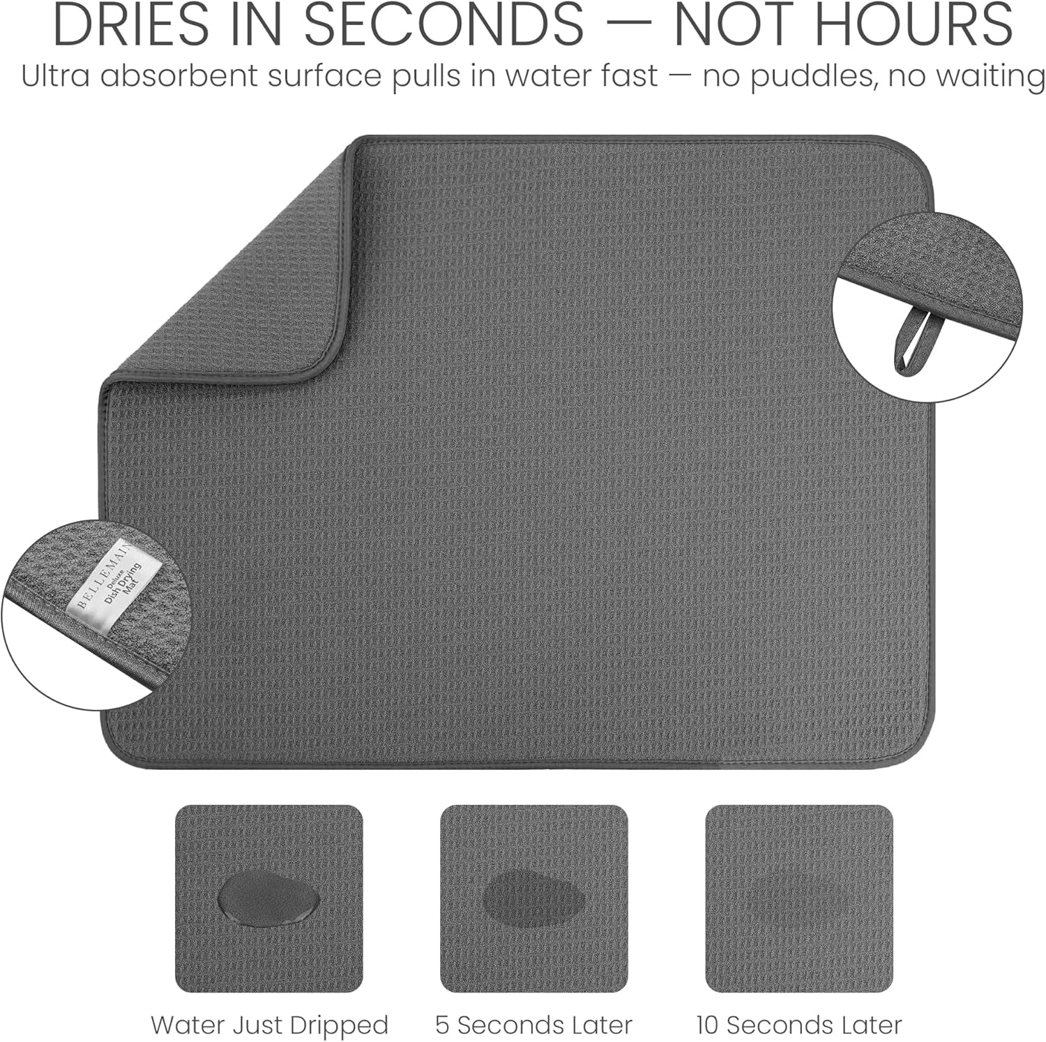 XXL Dish Mat 24" X 17" ( LARGEST MAT ) Microfiber Dish Drying Mat , Super Absorbent ( Gray )