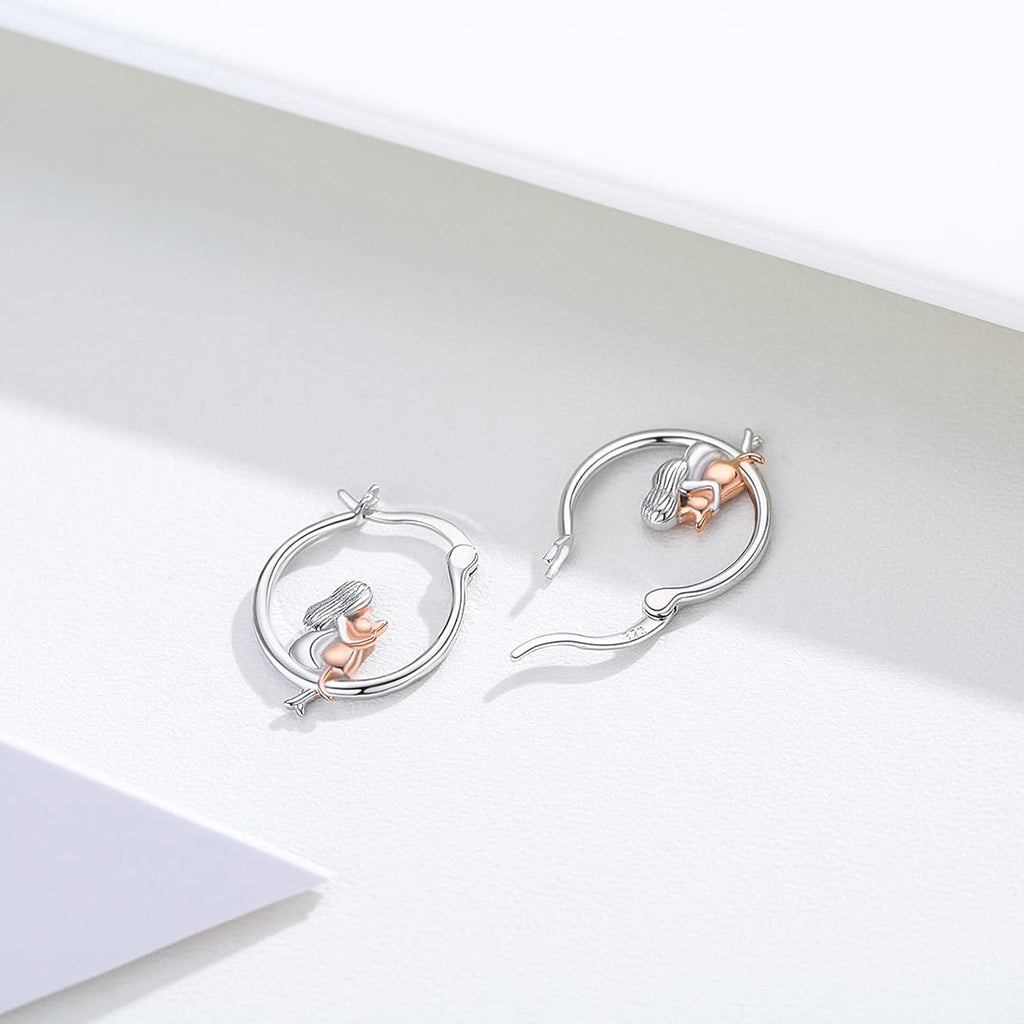Animal Earrings 925 Sterling Silver Hedgehog/Cat/Raccoon/Mermaid/Panda Hoop Earrings Hypoallergenic Hoop Huggie Earrings Animal Jewelry Gifts for Women