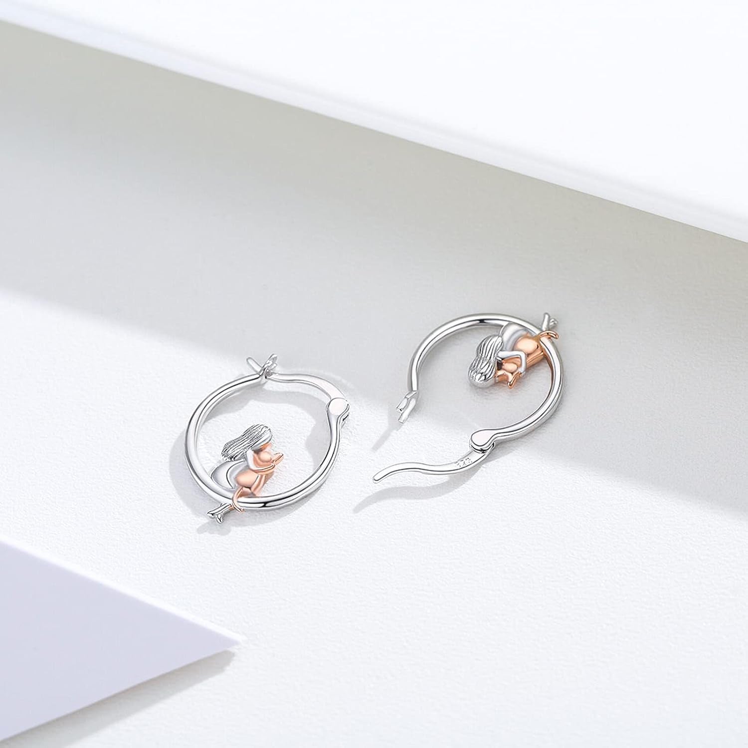 Animal Earrings 925 Sterling Silver Hedgehog/Cat/Raccoon/Mermaid/Panda Hoop Earrings Hypoallergenic Hoop Huggie Earrings Animal Jewelry Gifts for Women