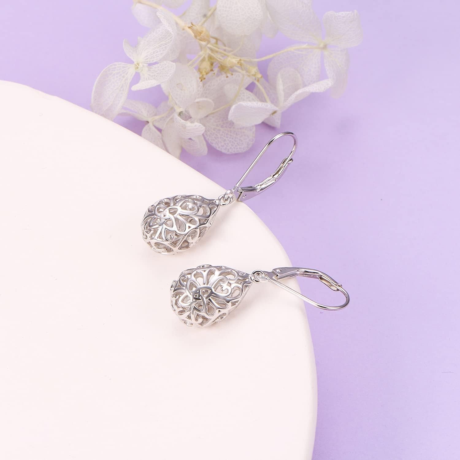 925 Sterling Silver Filigree Dangle Drop Earrings Daisy/Lotus/Rose Flower/Moonstone Leverback Teardrop Earrings for Women Infinity Celtic Knot Daisy Lotus Jewelry for Mothers Day