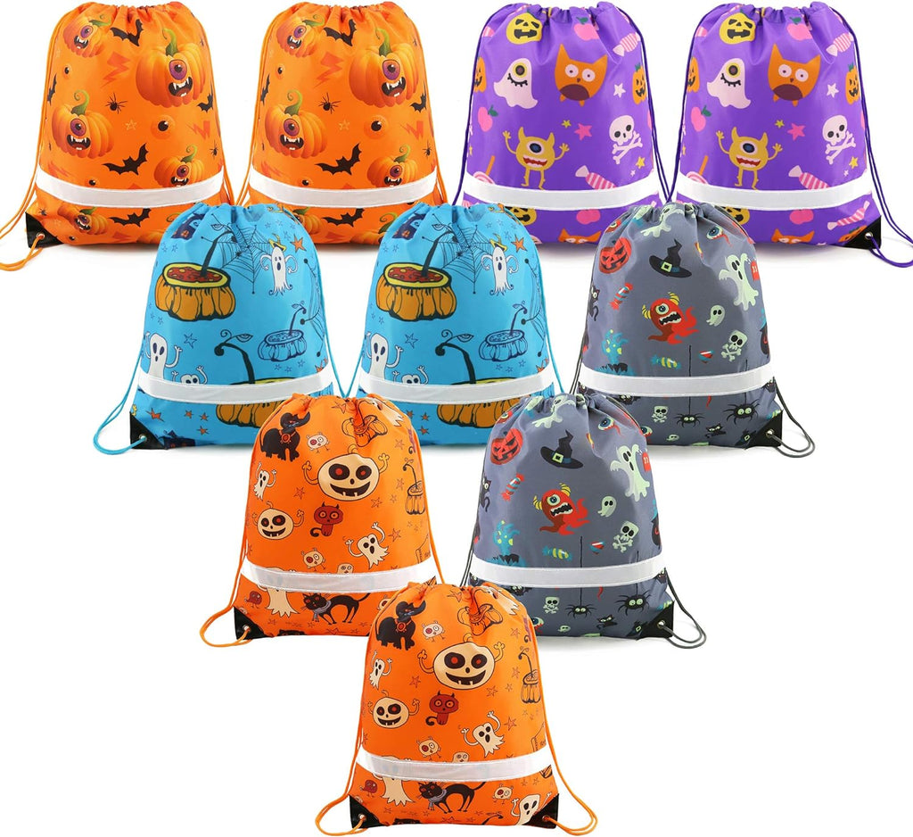 Halloween Bags Drawstring Backpack Candy Bags Halloween Treat Goodie Bags Halloween Party Favors Supplies Bag for Kids 10 Pack