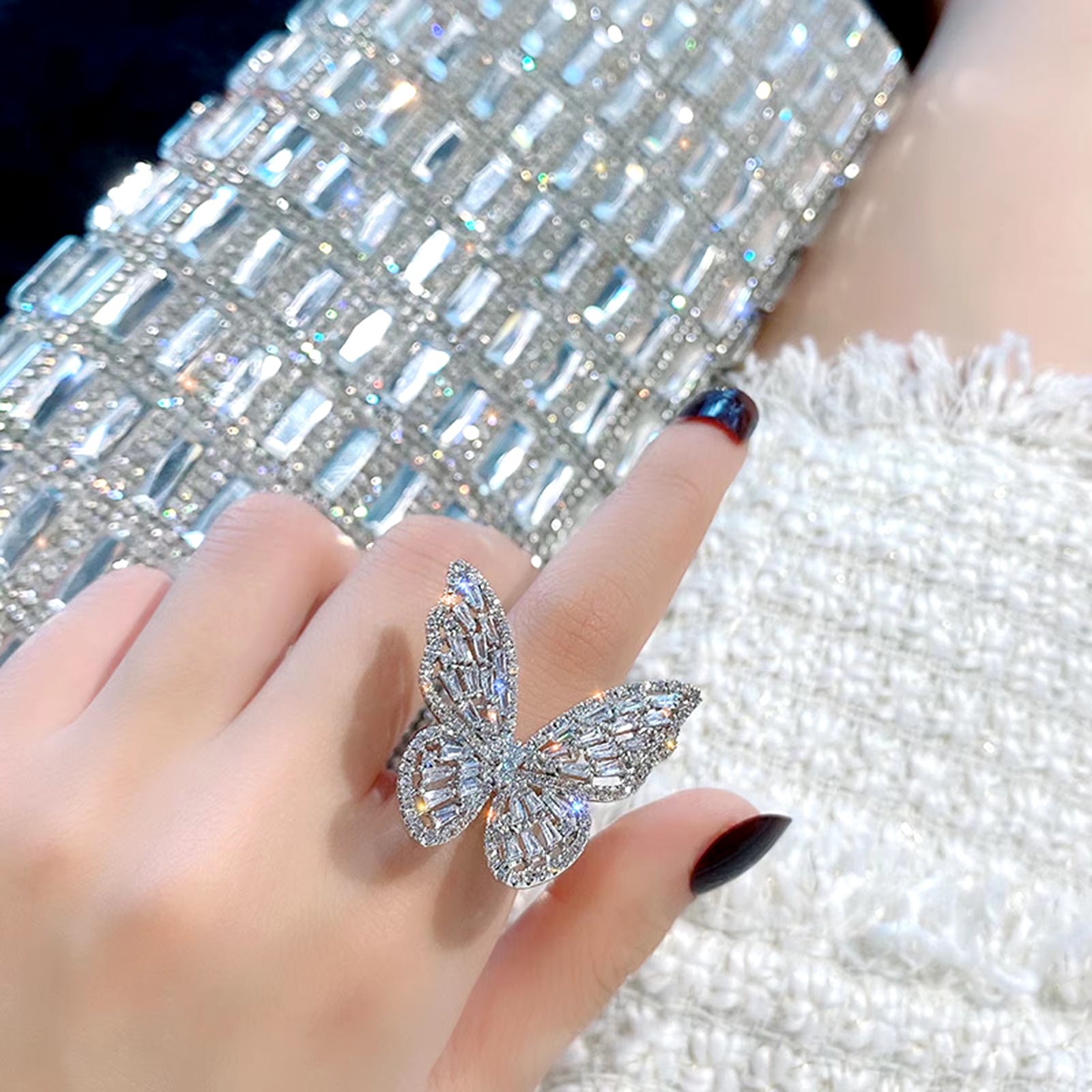 Womens Rings Pack Jewelry Exaggerated Ring Large Open Ring Inlaid Micro Zircon Fashion Rings Cat Rings for Girls