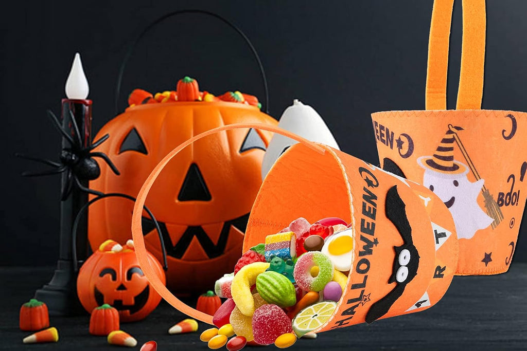3 Pcs Halloween Candy Bags for Trick or Treat, Cute Bats Witch Pumpkin Goody Basket Kids Halloween Party Favor Supplies (A-Halloween Candy Bag)