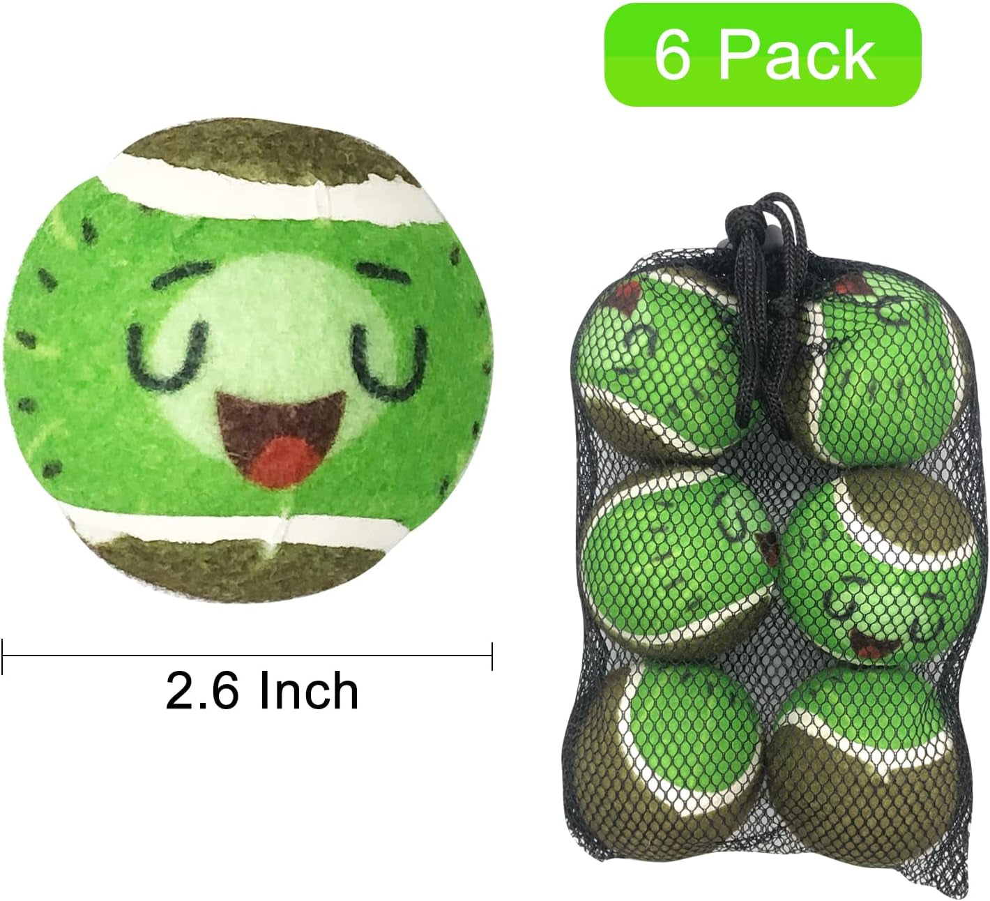 Tennis Balls for Dogs Funny Squeaky Dog Toys Chew Toys for Exercise and Training | 6 Pack Colorful Easy Catching Pet Dog Ball | 2.6" Pet Toys for Small Puppies Medium & Large Dogs
