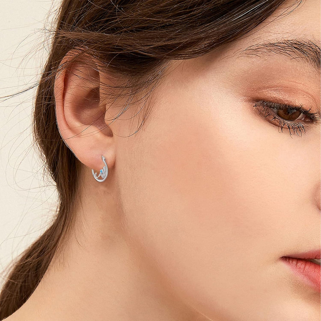 Animal Earrings 925 Sterling Silver Hedgehog/Cat/Raccoon/Mermaid/Panda Hoop Earrings Hypoallergenic Hoop Huggie Earrings Animal Jewelry Gifts for Women