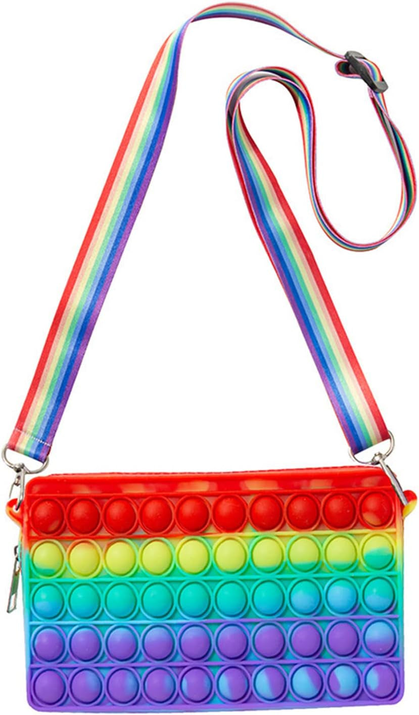 Pop It Purse Fidget POP IT Bag for Girls Women Pop It Bags Pop It Fidget Purse Bags Toys for Girls Fidget Purse Cross Body Handbags Cute Purse Sensory Toys Rainbow Pop Bag