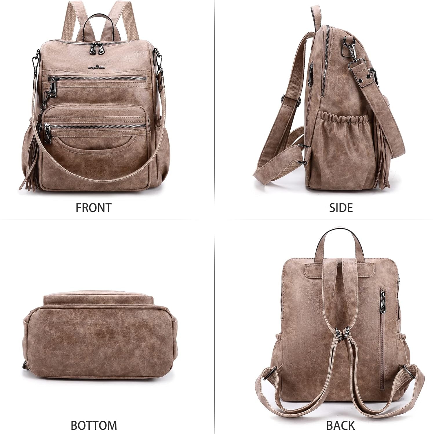 Women'S Backpacks & Purse - PU Leather Zipper Casual Backpacks & Shoulder Bags