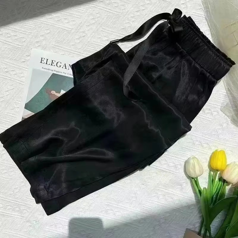 Acetic Acid Ice Silk Wide Leg Pants 2025 New Summer Thin Satin Casual Pants Women'S High Waisted Straight Leg Pants Long Trouser