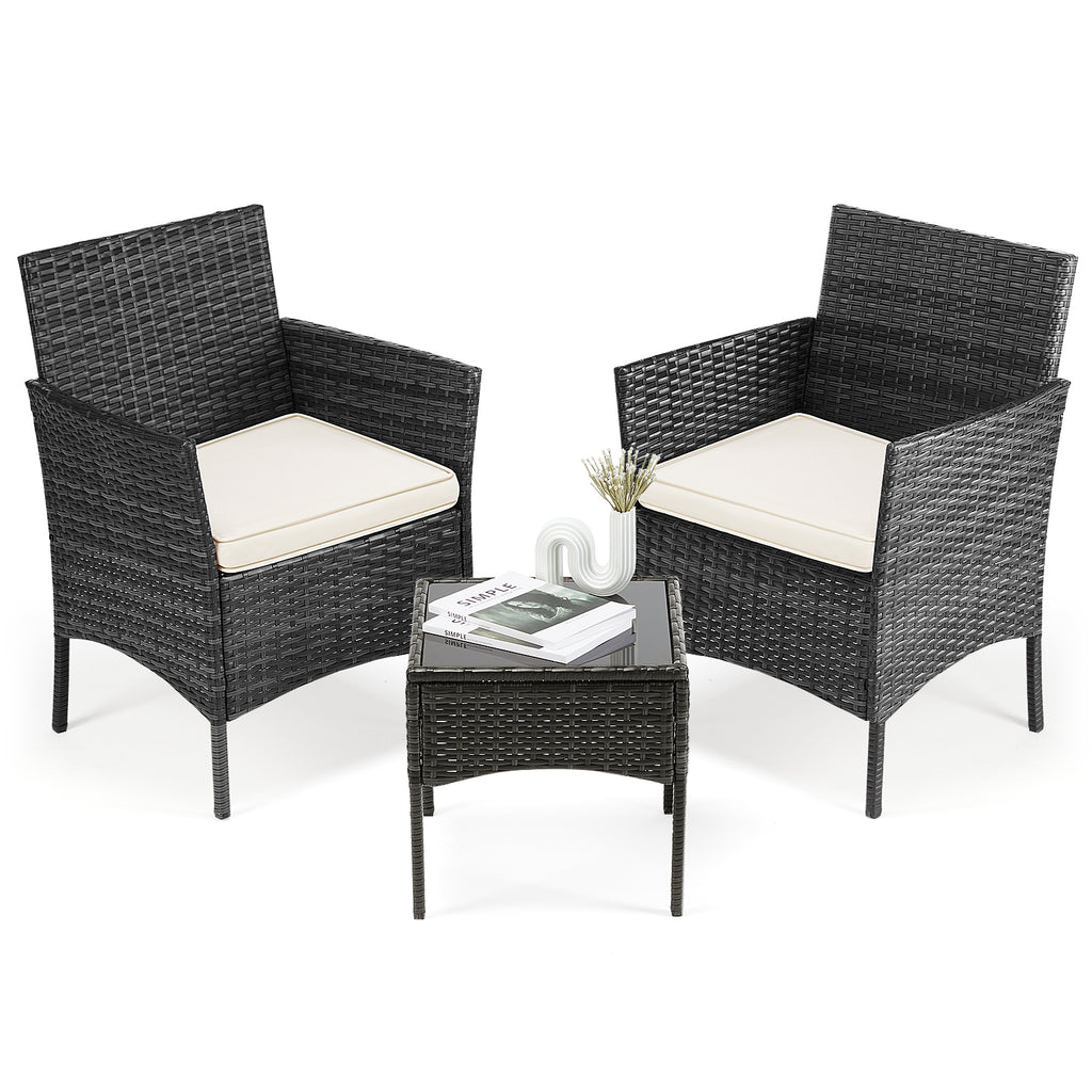Patio Furniture Set 4 Pieces, Outdoor Furniture with Glass Table, Weaving Wicker Rattan Patio Chairs for Garden, Terrace, Porch, Lawns