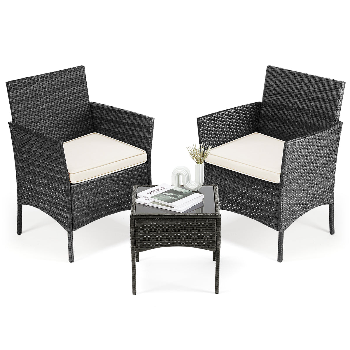 Patio Furniture Set 4 Pieces, Outdoor Furniture with Glass Table, Weaving Wicker Rattan Patio Chairs for Garden, Terrace, Porch, Lawns