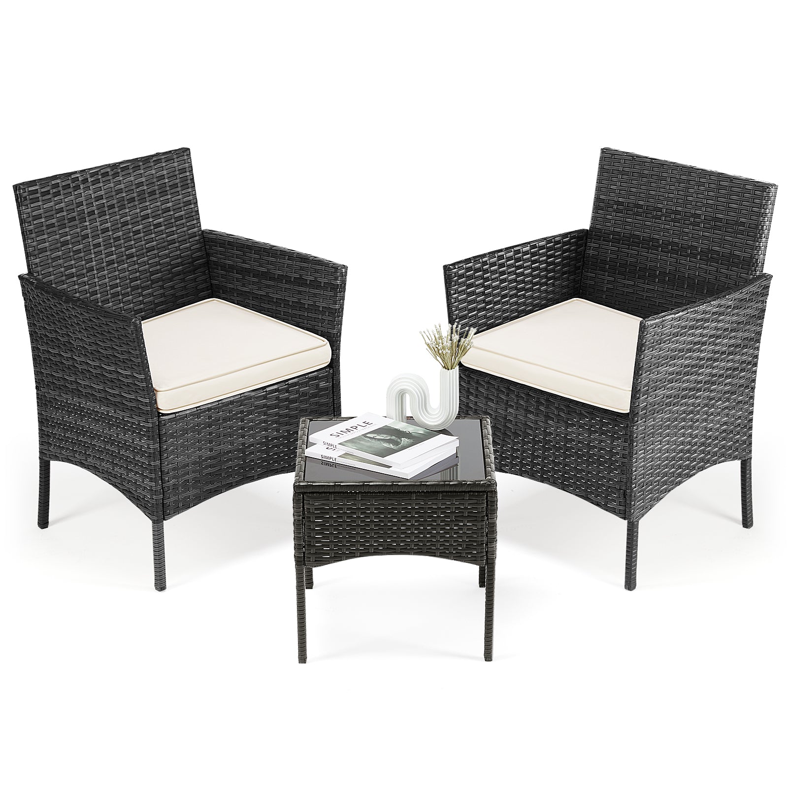 Patio Furniture Set 4 Pieces, Outdoor Furniture with Glass Table, Weaving Wicker Rattan Patio Chairs for Garden, Terrace, Porch, Lawns