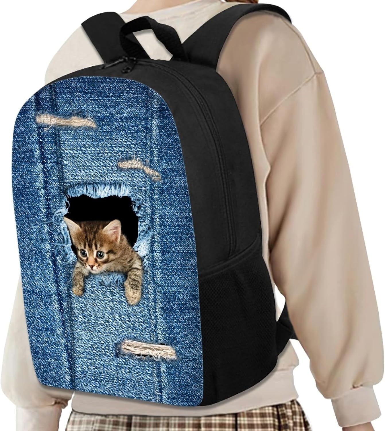 Cute Cats Design Large Capacity Backpack for Primary Students,Durable School Bag with Zipper for Boy Girls,Outdoor Travel Storage Bags