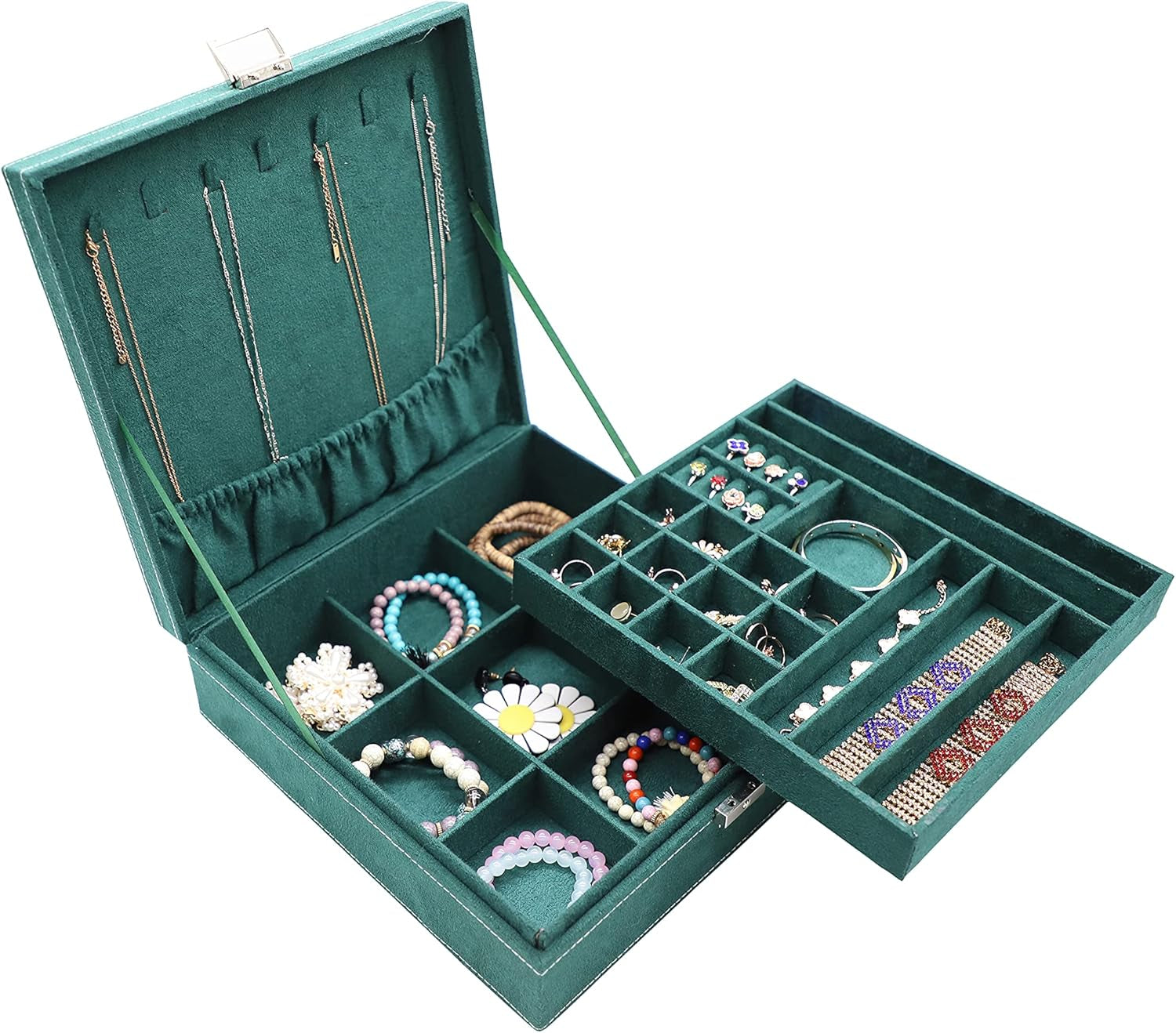2 Layer Jewelry Box Jewelry Holder Organizer for Necklace Bracelets Rings Watches Storage Case with Lock